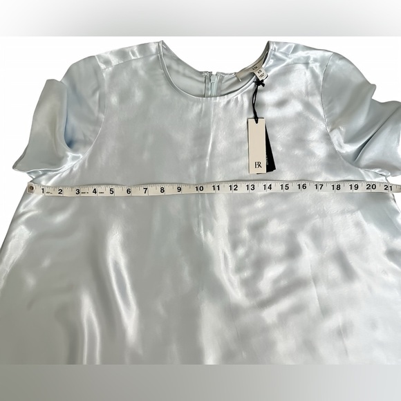 Aurelia Satin Trapeze Mini Dress XS Blue EcoVero A-Line Short Cape Sleeve NWT - Picture 11 of 12